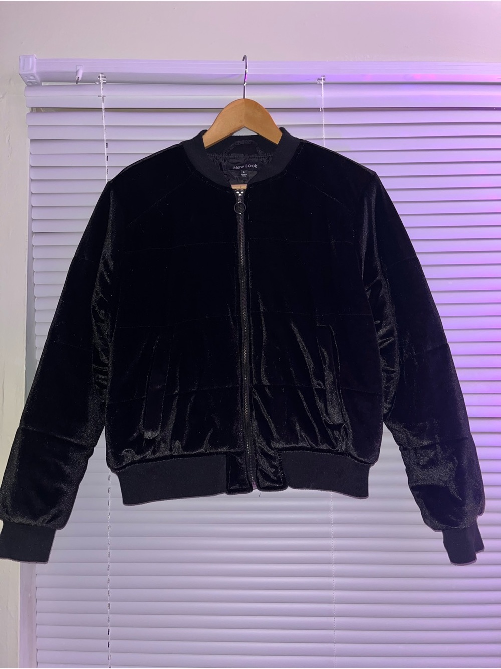 New Look Black Velvet Padded Bomber Jacket